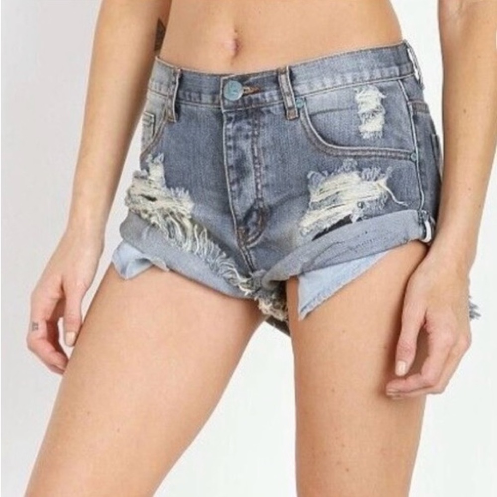 NWT One Teaspoon Distressed, Twisted Cuffed, Cheeky, Dusty Bandit Denim Shorts
